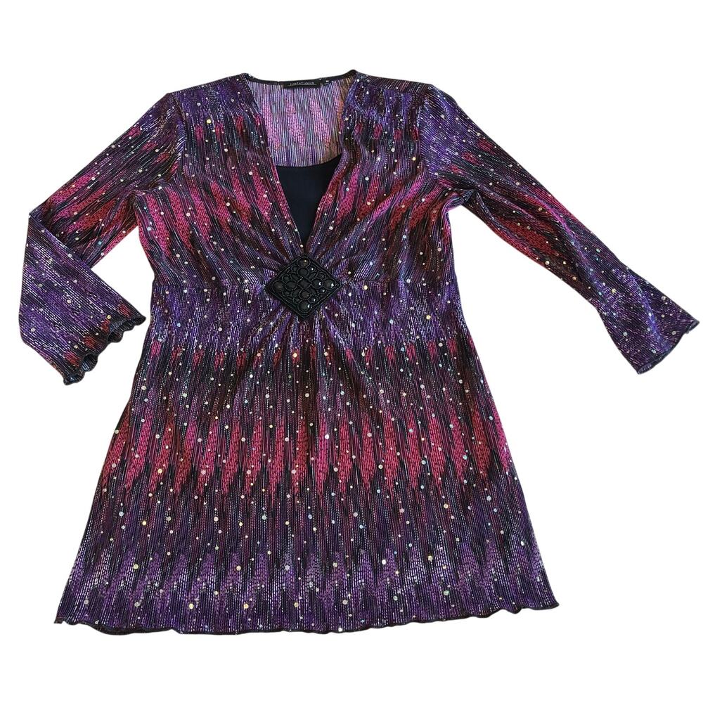 Y2K 2000s Purple Sequin Shimmer Baby Doll Blouse Sz M Fairy Grunge